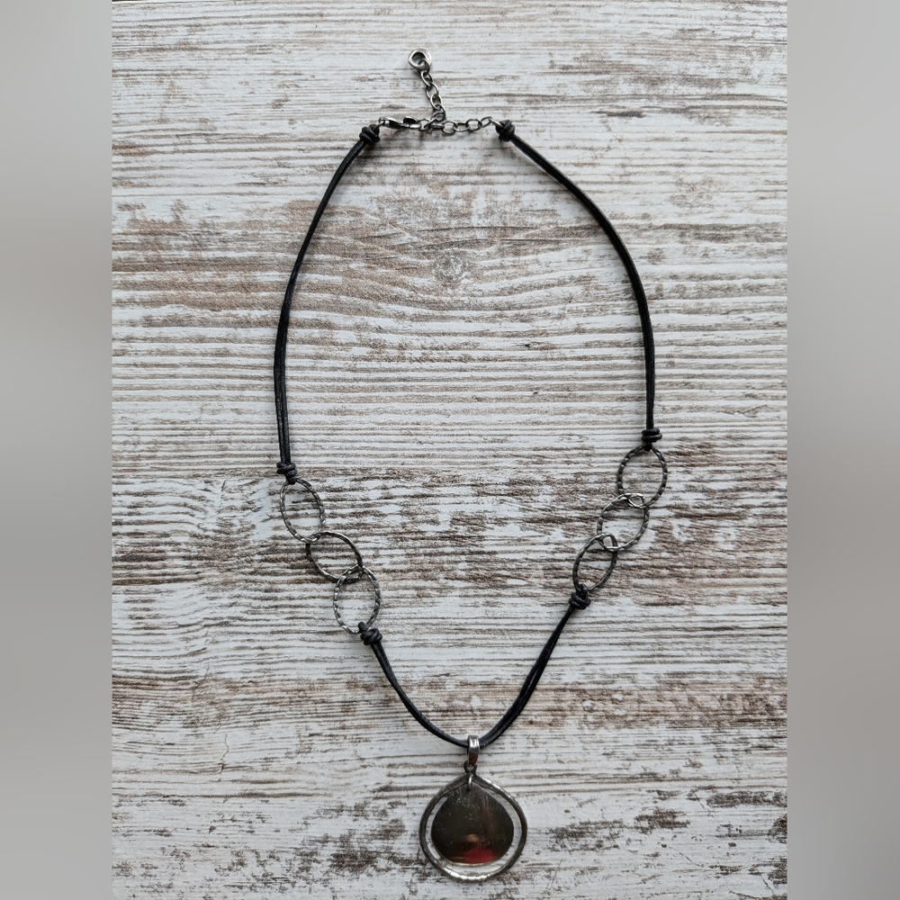 SILPADA 925 sterling leather N1440 teardrop necklace, retired, 20"